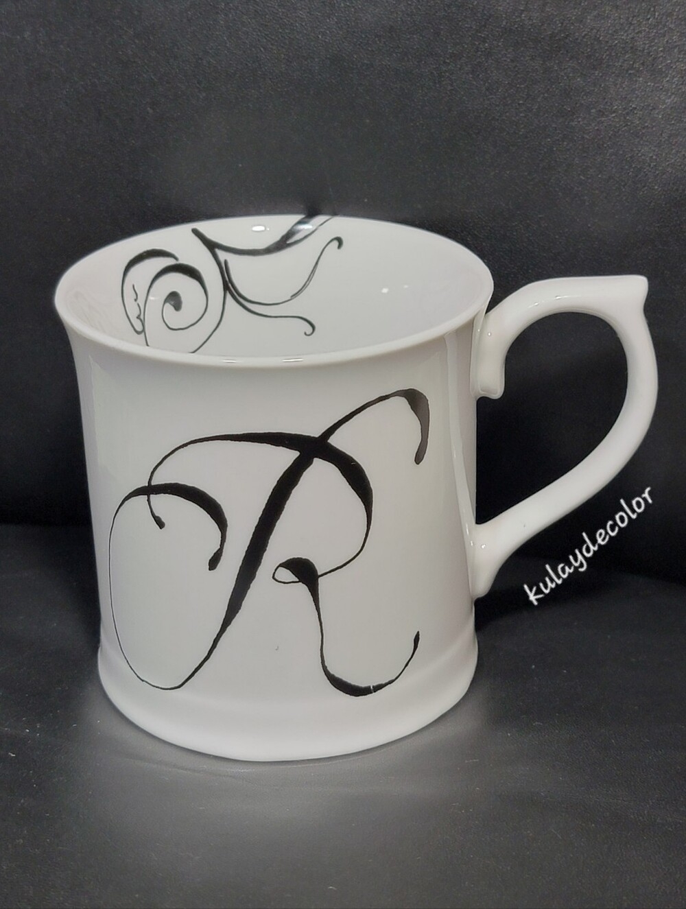 Rosanna Initially Yours Monogram Script R Porcelain Coffee Mug White Black